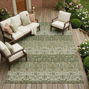 9x12 Olive Oriental Polyester Area Rug Stain Resistant for Indoor Outdoor Use