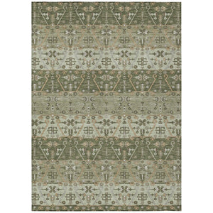 HomeRoots 9x12 Olive Oriental Polyester Area Rug Stain Resistant for Indoor Outdoor Use 744927