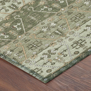9x12 Olive Oriental Polyester Area Rug Stain Resistant for Indoor Outdoor Use