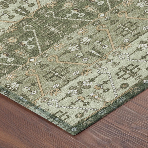 9x12 Olive Oriental Polyester Area Rug Stain Resistant for Indoor Outdoor Use