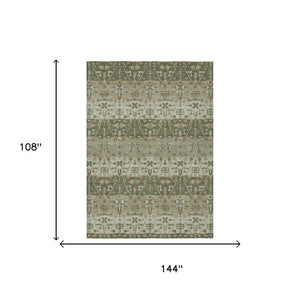 9x12 Olive Oriental Polyester Area Rug Stain Resistant for Indoor Outdoor Use