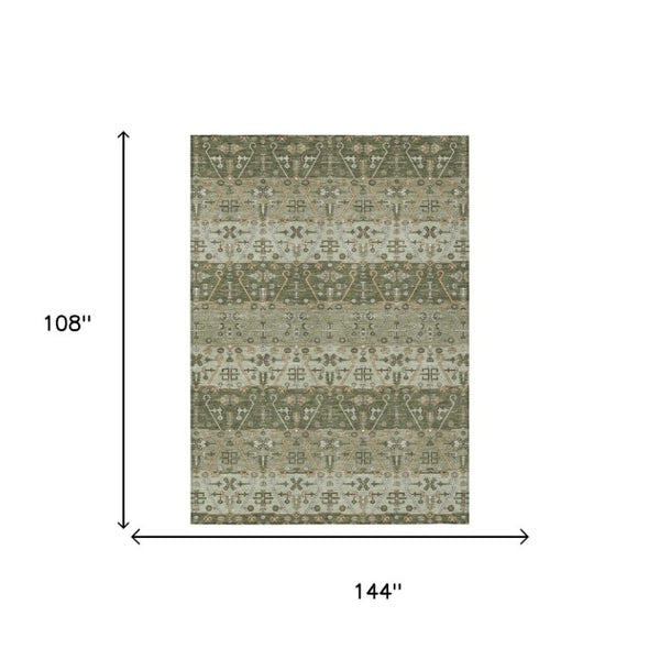 9x12 Olive Oriental Polyester Area Rug Stain Resistant for Indoor Outdoor Use
