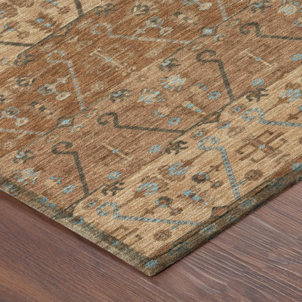 8 Foot Round Oriental Geometric Polyester Rug Stain Resistant for Indoor Outdoor Use