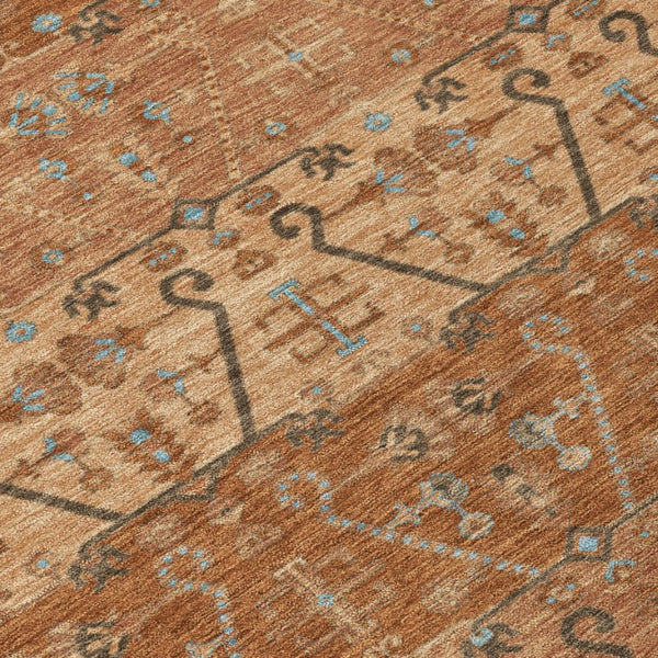 8 Foot Round Oriental Geometric Polyester Rug Stain Resistant for Indoor Outdoor Use