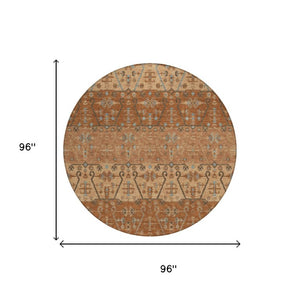 8 Foot Round Oriental Geometric Polyester Rug Stain Resistant for Indoor Outdoor Use