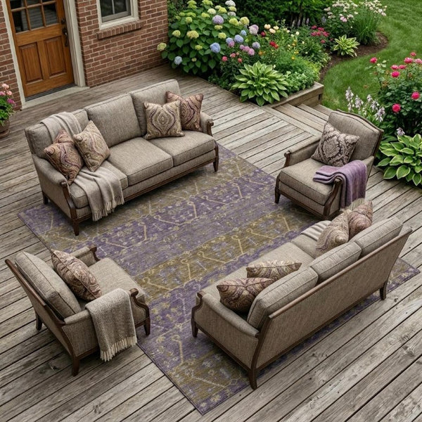 10 Ft X 14 Ft Plum Purple Oriental Polyester Washable Indoor Outdoor Area Rug