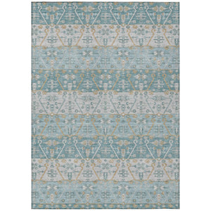 HomeRoots 5x8 Teal Silver Oriental Polyester Area Rug Washable Stain Resistant Indoor Outdoor 744942