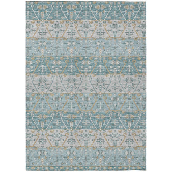 HomeRoots 5x8 Teal Silver Oriental Polyester Area Rug Washable Stain Resistant Indoor Outdoor 744942
