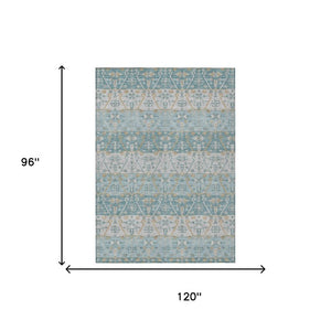 8 X 10 Oriental Teal Silver Polyester Rug Stain Resistant Indoor Outdoor Use