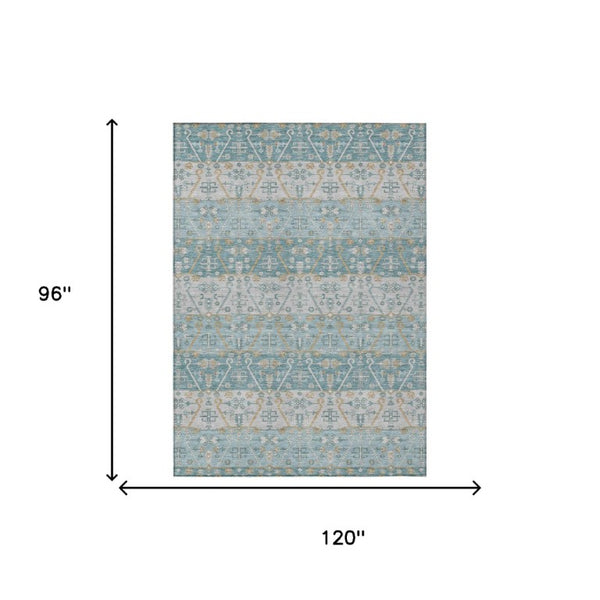 8 X 10 Oriental Teal Silver Polyester Rug Stain Resistant Indoor Outdoor Use