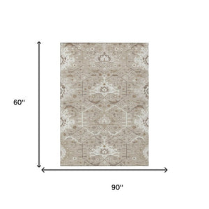 5 X 8 Beige Brown Oriental Polyester Area Rug Stain Resistant Indoor Outdoor Use