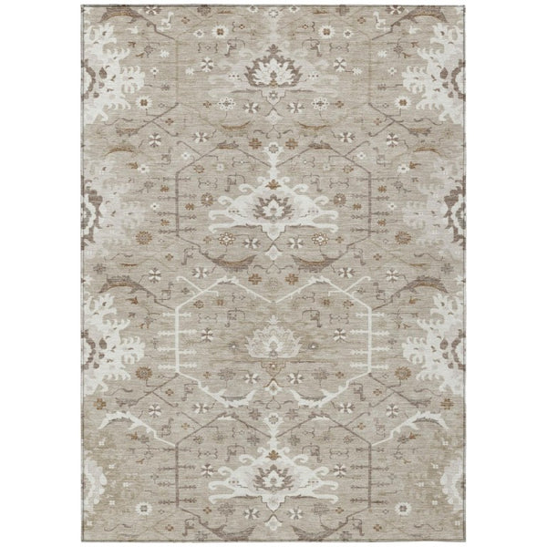 HomeRoots 10 X 14 Oriental Beige Brown Polyester Area Rug Stain Resistant Indoor Outdoor 744952