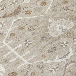 10 X 14 Oriental Beige Brown Polyester Area Rug Stain Resistant Indoor Outdoor