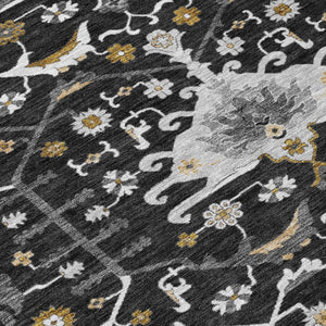 9x12 Oriental Polyester Area Rug Stain Resistant Indoor Outdoor Black Graphite