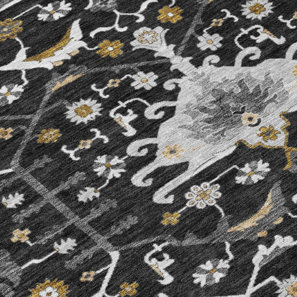 9x12 Oriental Polyester Area Rug Stain Resistant Indoor Outdoor Black Graphite