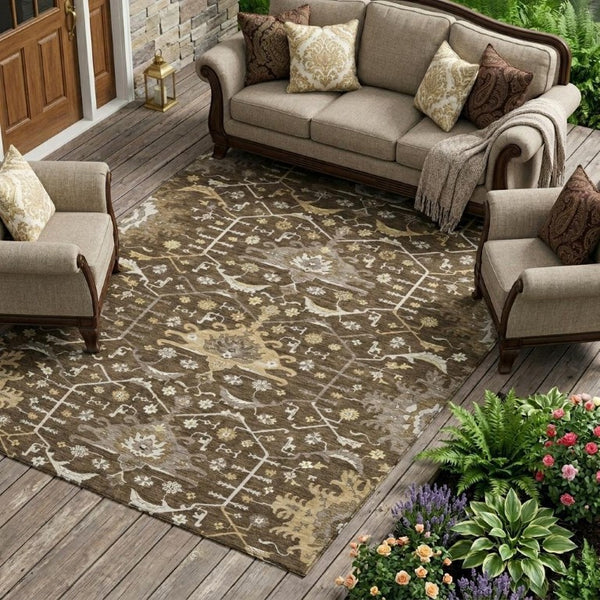8x10 Oriental Polyester Area Rug Washable Stain Resistant for Patio and Living Room