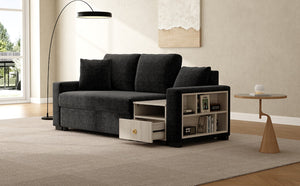 English Elm Modern Chenille Upholstered Sofa with Console Storage Armrest for Living Room Black N763S000062B