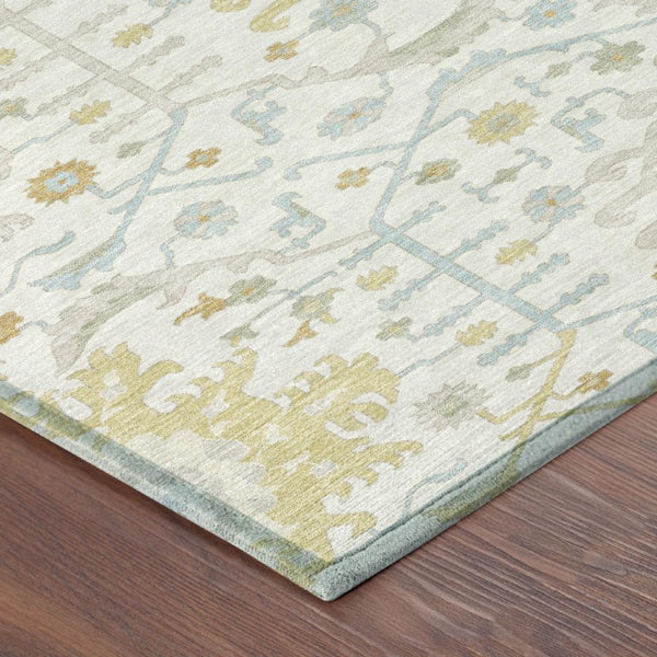 5 X 8 Ivory Linen Oriental Polyester Area Rug Stain Resistant Indoor Outdoor Use