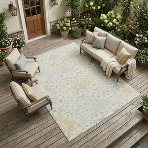 8 X 10 Ivory Linen Oriental Polyester Area Rug Stain Resistant Indoor Outdoor Use