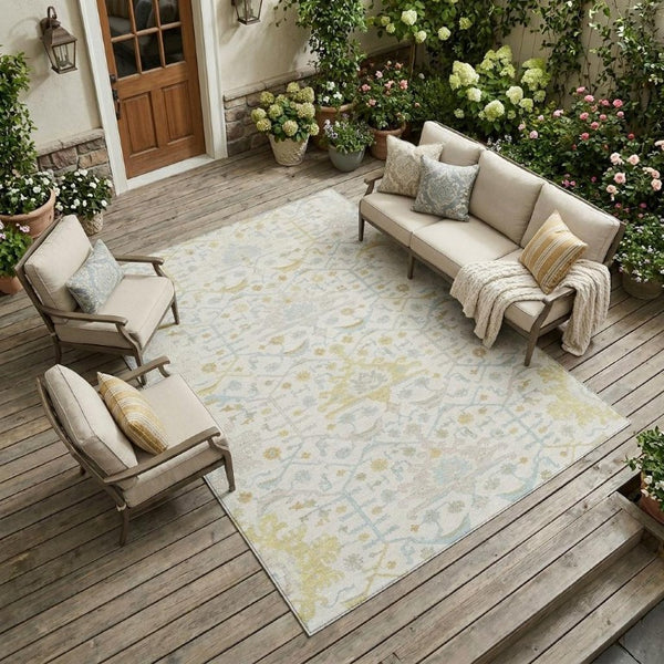8 X 10 Ivory Linen Oriental Polyester Area Rug Stain Resistant Indoor Outdoor Use