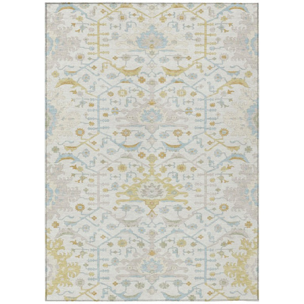 HomeRoots 8 X 10 Ivory Linen Oriental Polyester Area Rug Stain Resistant Indoor Outdoor Use 744968