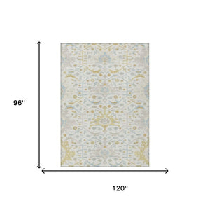 8 X 10 Ivory Linen Oriental Polyester Area Rug Stain Resistant Indoor Outdoor Use