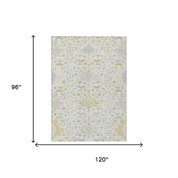 8 X 10 Ivory Linen Oriental Polyester Area Rug Stain Resistant Indoor Outdoor Use