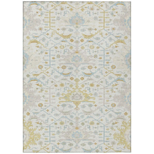 HomeRoots 9x12 Ivory Linen Oriental Polyester Area Rug Washable Stain Resistant Indoor Outdoor 744969