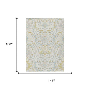 9x12 Ivory Linen Oriental Polyester Area Rug Washable Stain Resistant Indoor Outdoor