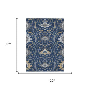 8 X 10 Navy Oriental Polyester Area Rug Stain Resistant for Patio or Living Room