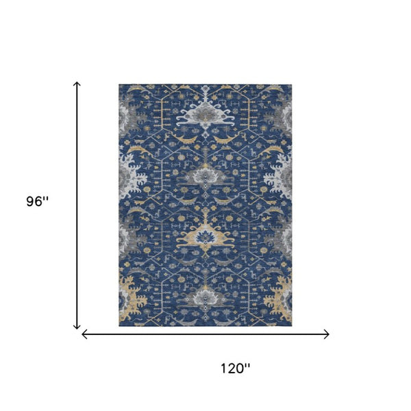 8 X 10 Navy Oriental Polyester Area Rug Stain Resistant for Patio or Living Room