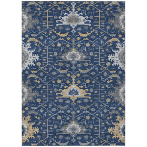 HomeRoots 10 X 14 Navy Oriental Polyester Area Rug Stain Resistant Indoor Outdoor Living 744976