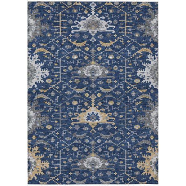 HomeRoots 10 X 14 Navy Oriental Polyester Area Rug Stain Resistant Indoor Outdoor Living 744976