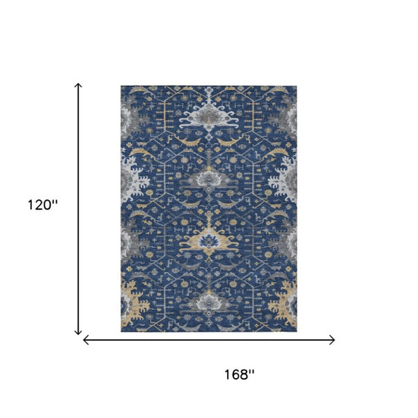 10 X 14 Navy Oriental Polyester Area Rug Stain Resistant Indoor Outdoor Living
