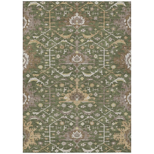 HomeRoots 5 X 8 Olive Oriental Polyester Area Rug Washable for Indoor Outdoor Patios 744978
