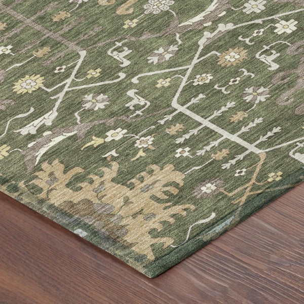 5 X 8 Olive Oriental Polyester Area Rug Washable for Indoor Outdoor Patios