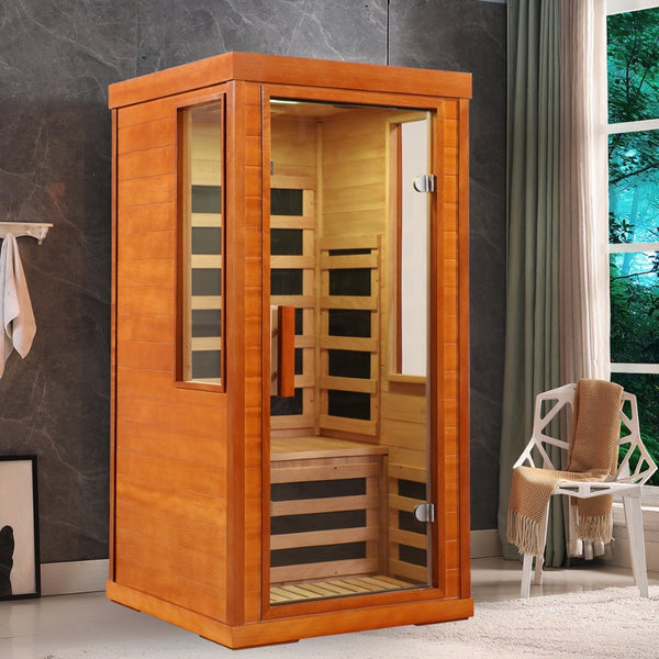English Elm Sauna Room Front Wall Replacement Assembly with Full Glass Door for One Person Unit W3973P491778