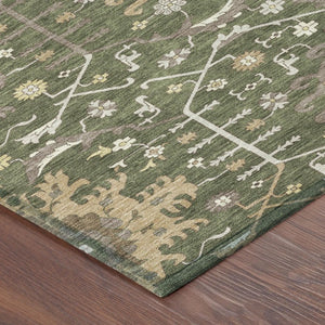 10 X 14 Olive Green Oriental Polyester Area Rug Washable for Patio or Living Room