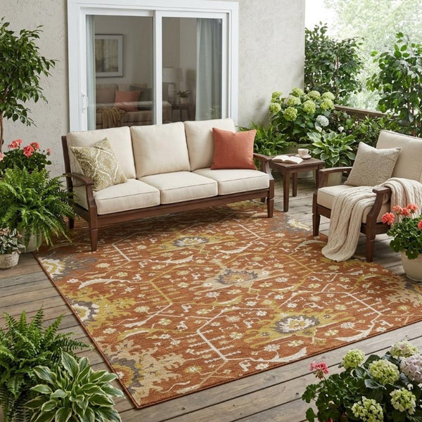 5x8 Oriental Area Rug Washable Polyester Indoor Outdoor Stain Resistant Patio