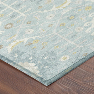 8 Foot Round Oriental Geometric Polyester Rug Stain Resistant Indoor Outdoor Blue