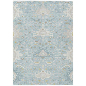 HomeRoots 8x10 Sky Blue Oriental Polyester Area Rug Washable Stain Resistant Indoor Outdoor 744992