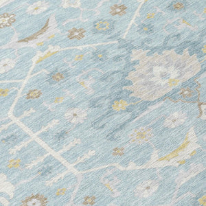 10 Ft X 14 Ft Sky Blue Oriental Polyester Area Rug Stain Resistant Indoor Outdoor