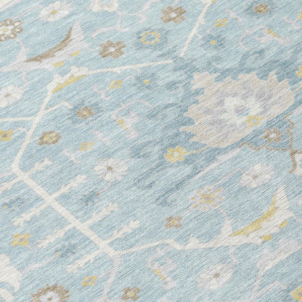 10 Ft X 14 Ft Sky Blue Oriental Polyester Area Rug Stain Resistant Indoor Outdoor