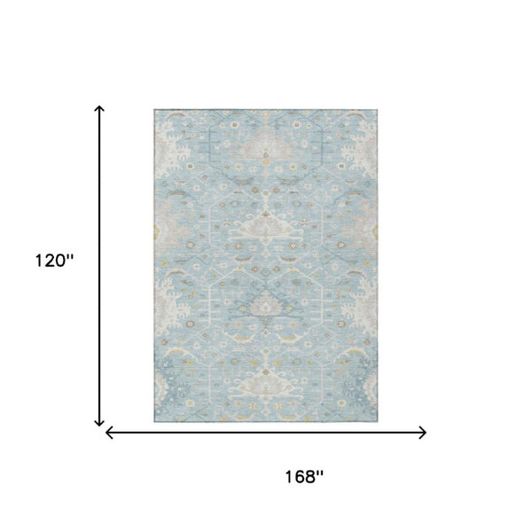 10 Ft X 14 Ft Sky Blue Oriental Polyester Area Rug Stain Resistant Indoor Outdoor