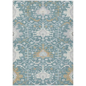 HomeRoots 9 X 12 Teal Silver Oriental Polyester Area Rug Stain Resistant Indoor Outdoor 744999