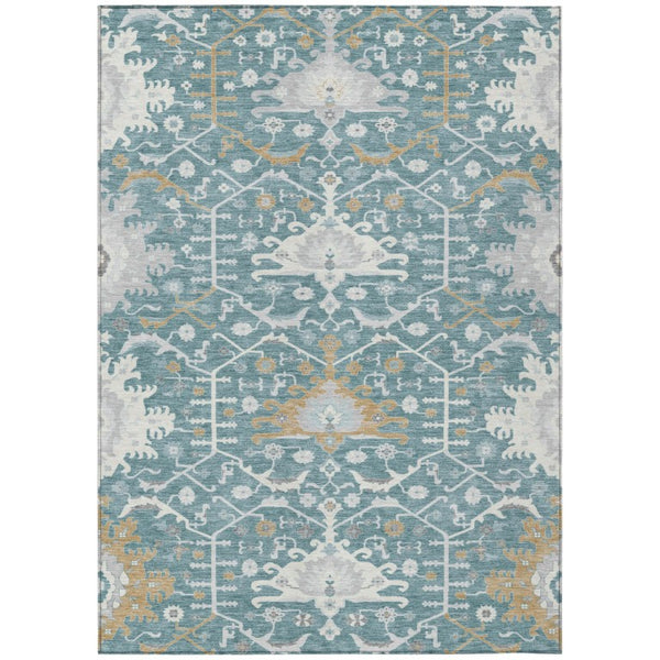 HomeRoots 9 X 12 Teal Silver Oriental Polyester Area Rug Stain Resistant Indoor Outdoor 744999