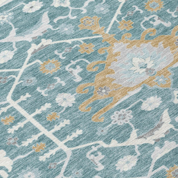 9 X 12 Teal Silver Oriental Polyester Area Rug Stain Resistant Indoor Outdoor