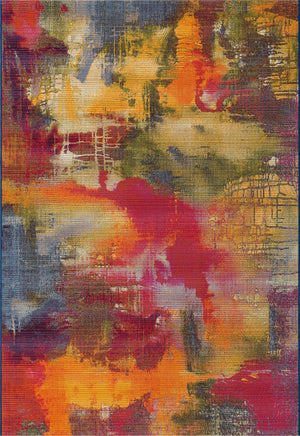 Unique Loom Outdoor Modern Azera Machine Made Abstract Rug Multi, Blue/Brown/Cream/Gold/Green/Navy Blue/Red/Orange 5' 3" x 8' 0"