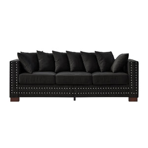 English Elm Modern Velvet Sofa With Silver Nailhead Trim - Stylish Square Armrest Couch For Elegant Living Spaces W1097S00188