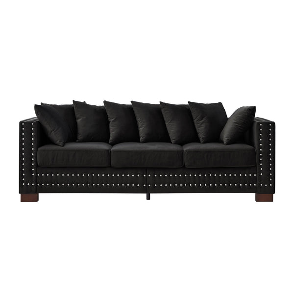 English Elm Modern Velvet Sofa With Silver Nailhead Trim - Stylish Square Armrest Couch For Elegant Living Spaces W1097S00188